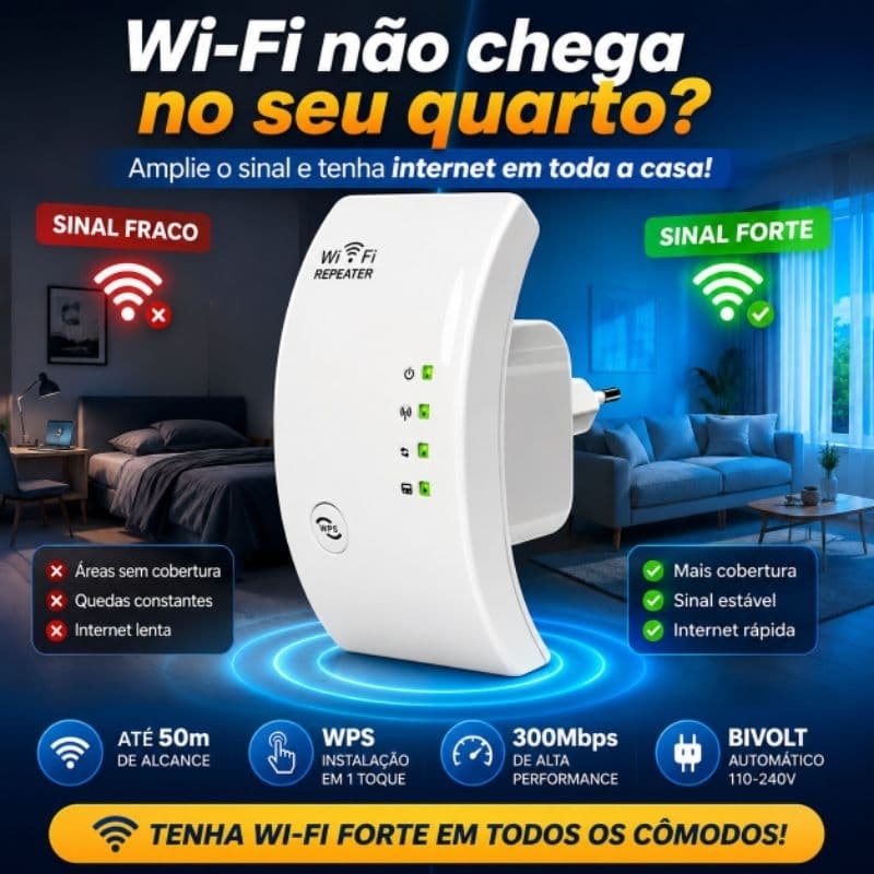 Repetidor de Sinal WiFi 300Mbps AJ-N16 Bivolt Amplificador Extensor de Rede Wireless 2.4GHz WPS