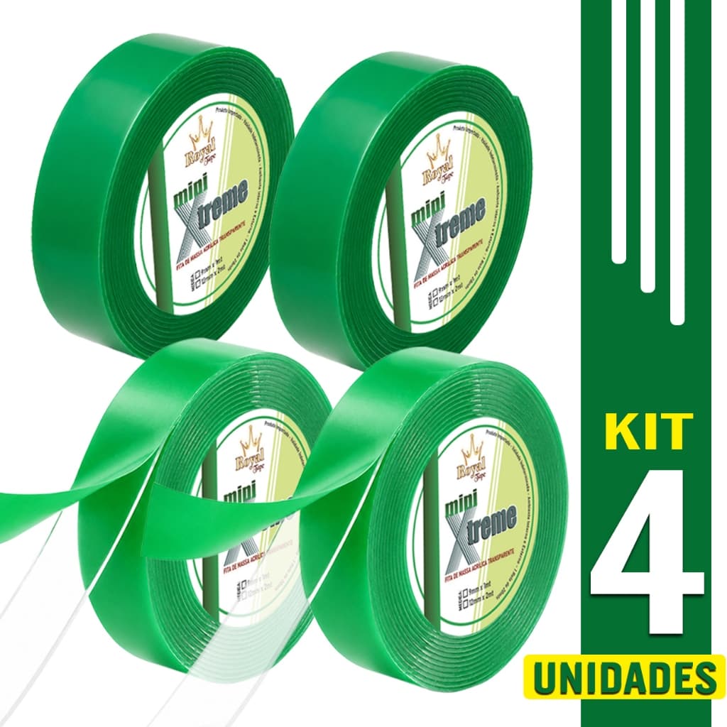 4 Fita Dupla Face Royal Tape Mini Xtreme 2M Extra Forte 12mm Transparente Vhb Adesivo Acrilico Resistente Quadro Ripado