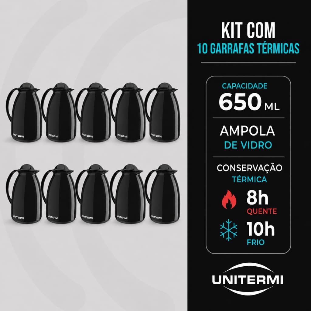 Kit 10 Garrafas Térmicas Unitermi Florença 650ml Conservação Térmica Para Empresas Hotéis Escritórios