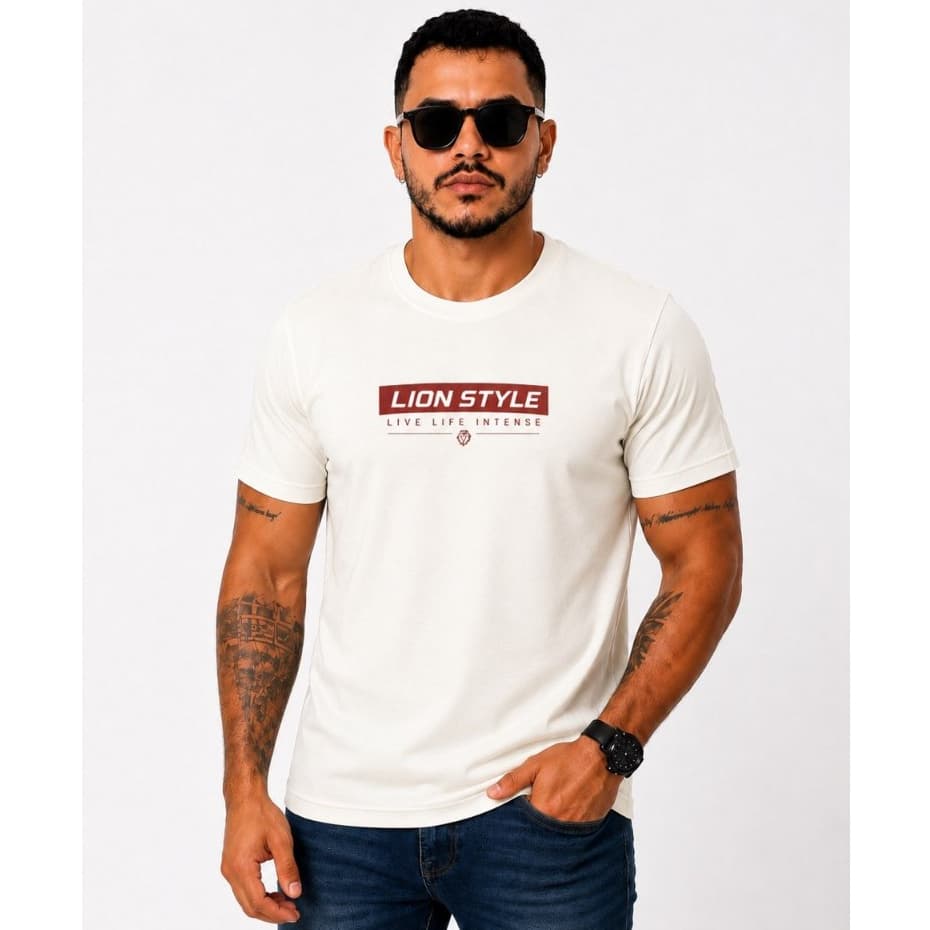 Camiseta Masculina Lion Style 100% Algodão Gold Pima Conforto Casual Básica Do P ao G4