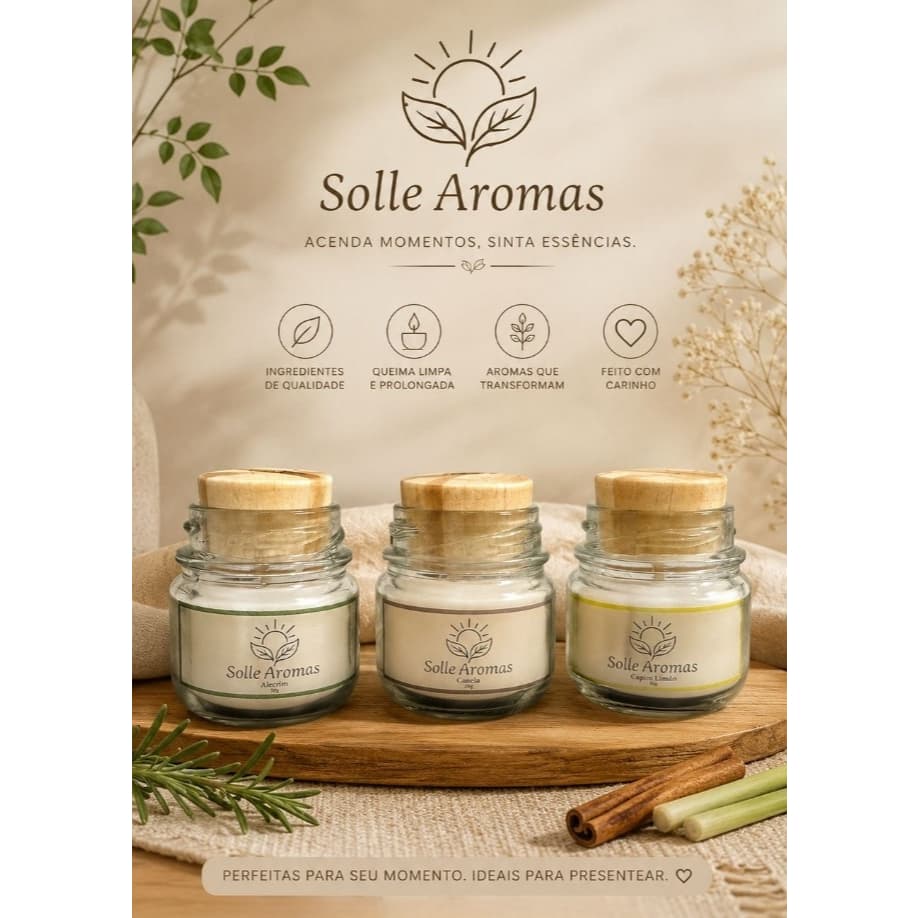 Kit 3 Mini Velas Aromáticas Perfumadas com Cera de Coco - Lembrancinha/Presente - Vela Artesanal Cheirosa