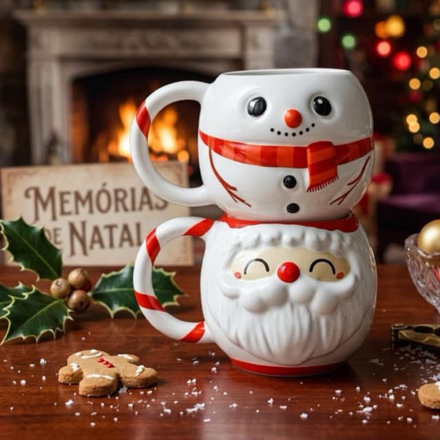 Kit 2 canecas natal 3D papai noel boneco de neve 350ml