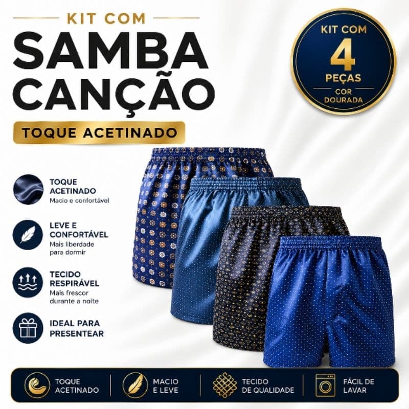 Kit 4 Cueca Samba Cancao Acetinada   CORES- MULTICOLORIDAS