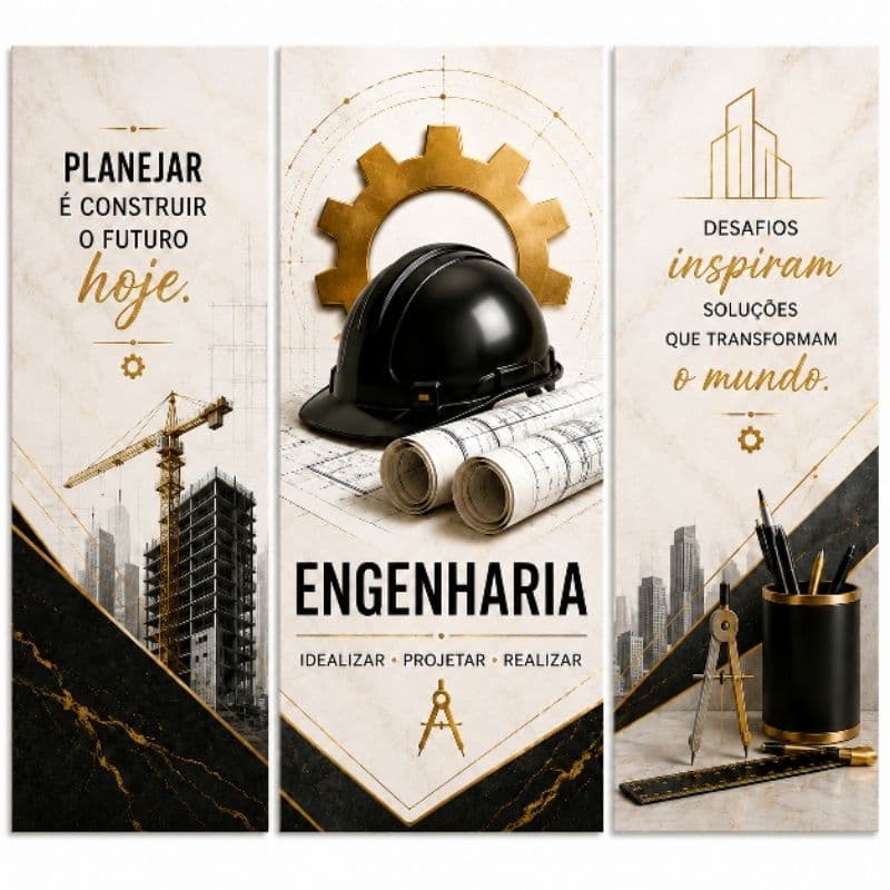 Quadro Decorativo Engenharia 3 Peças Projeto e Construção,Escritório, Engenharia Civil e Arquitetura | Decoração Moderna