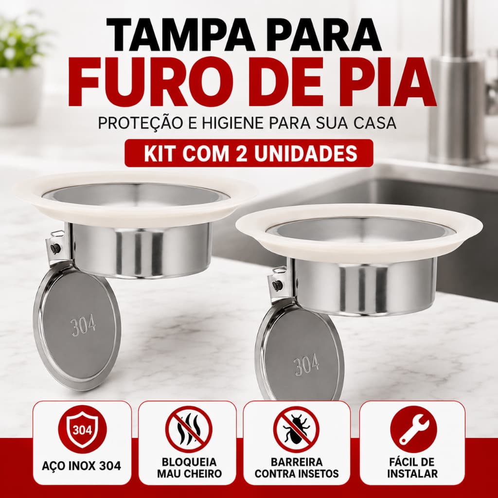 Ralo Sifão Anti Odor e Insetos – Tampa Vedação em Aço Inox, Bloqueia Baratas, Ratos e Mosquitos, Para Esgoto