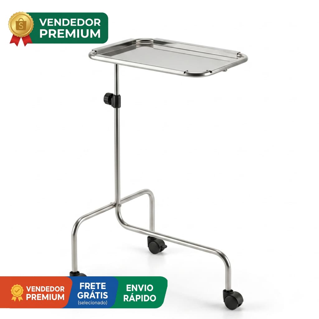 Mesa Mayo Hospitalar Aço Inox Com Regulagem de Altura Clínica Dentista Mesinha Apoio Suporte