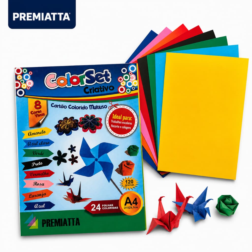 Papel A4 Color Set Criativo 120g 24 Folhas 8 Cores | Papel Colorido Premiatta