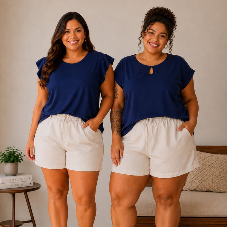Blusa Feminina  Casual Confortável Gola Redonda ou Gota Plus Size