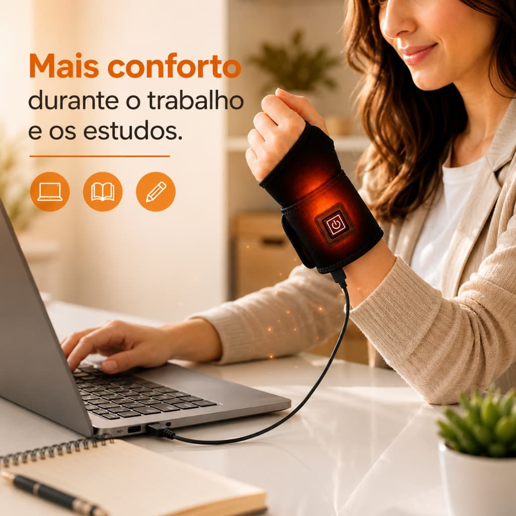 Munhequeira Elétrica Aquecida USB 3 Níveis para Punho Conforto e Alívio