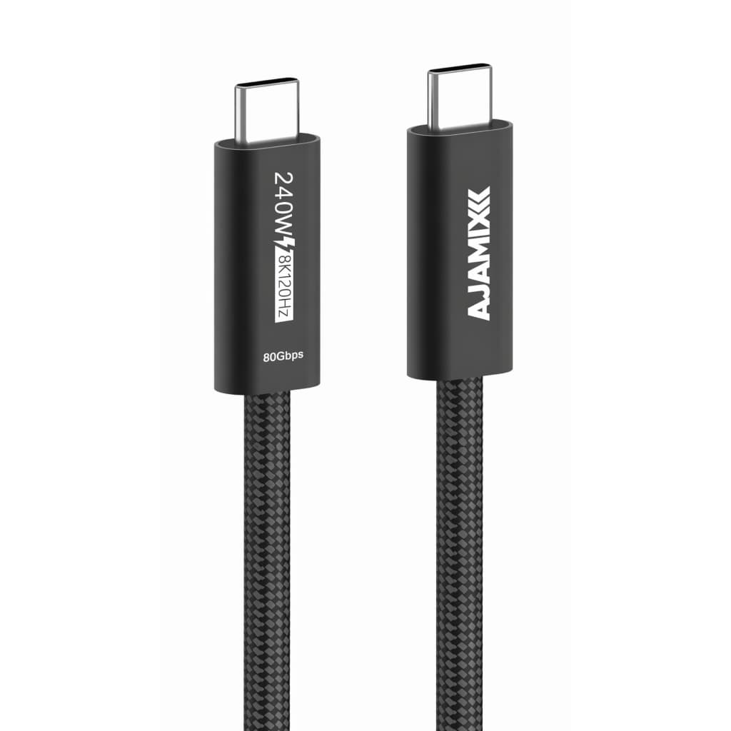 Cabo Thunderbolt 5 AJAMIX 80Gbps 240W 1,5m Preto USB4 TB4 TB3 PD240W Carregamento Rápido 5A
