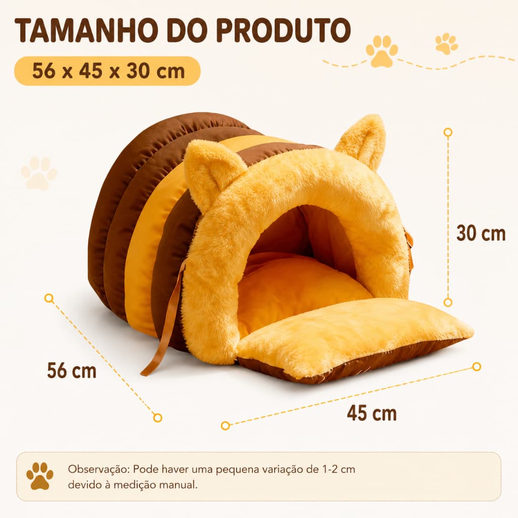 Cama Pote Mel Pequena, Toca Fofa Gato Cachorro, Edição Upgrade 2026 com Almofad a Grossa e Base Antiderrapante 56*45*30