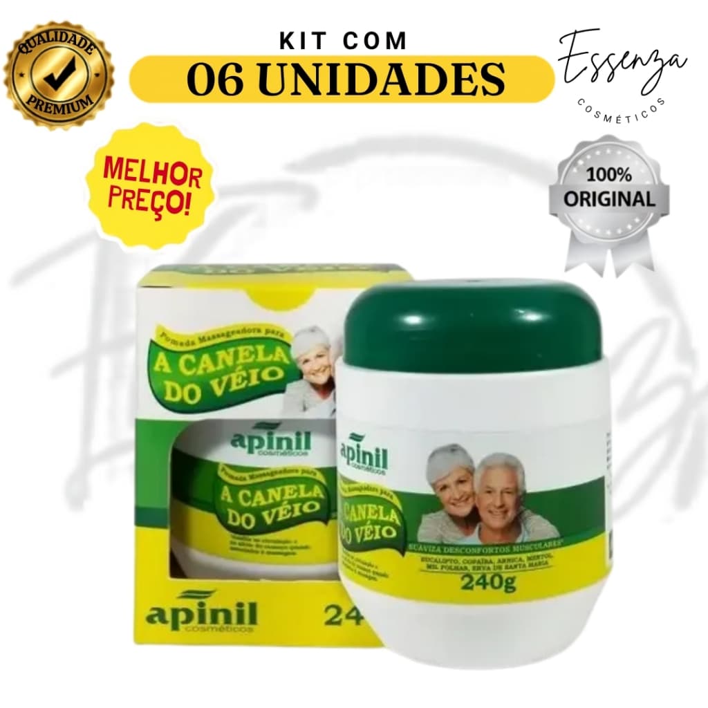 06 UND Pomada Massageadora CANELA DO VÉIO ORIGINAL - Pote 240G APINIL