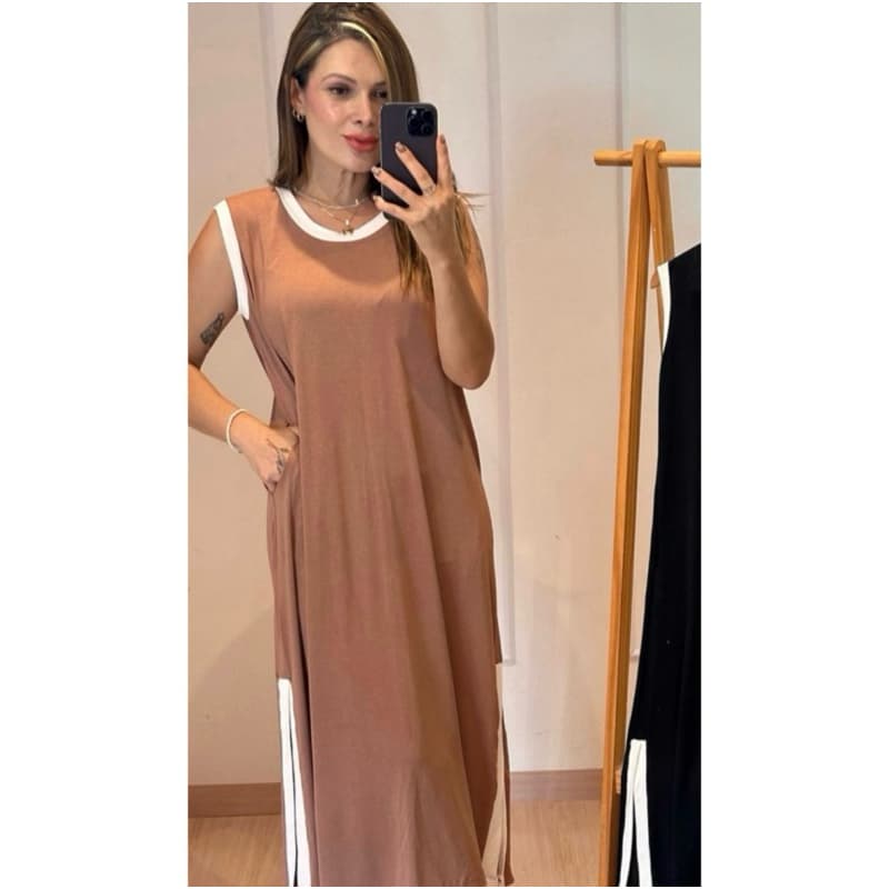 Vestido Plus Size Feminino Regata Longo com Fendas Laterais – Viscolycra