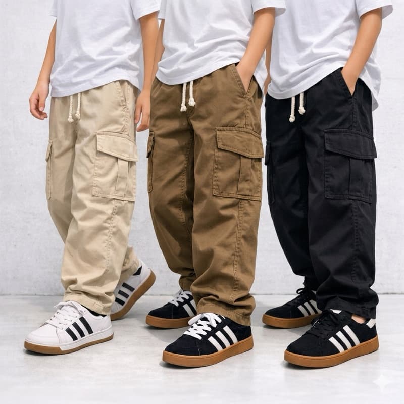 Kit 3 Calça Cargo Street Infantil Skatista Juvenil Sarja 2 ao 16 Anos Unissex OPL KIDS