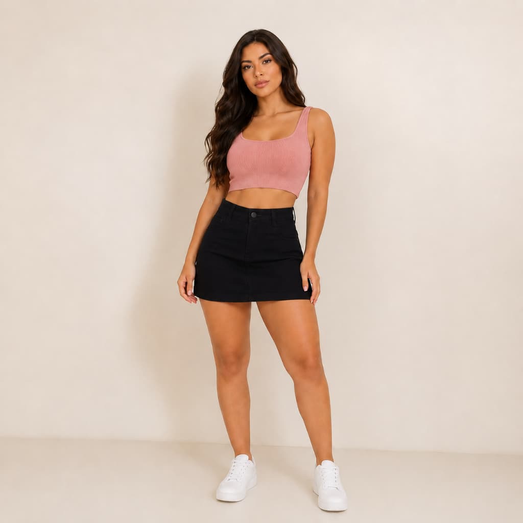Short Saia Jeans Feminino Cintura Alta Com Lycra Levanta Bumbum