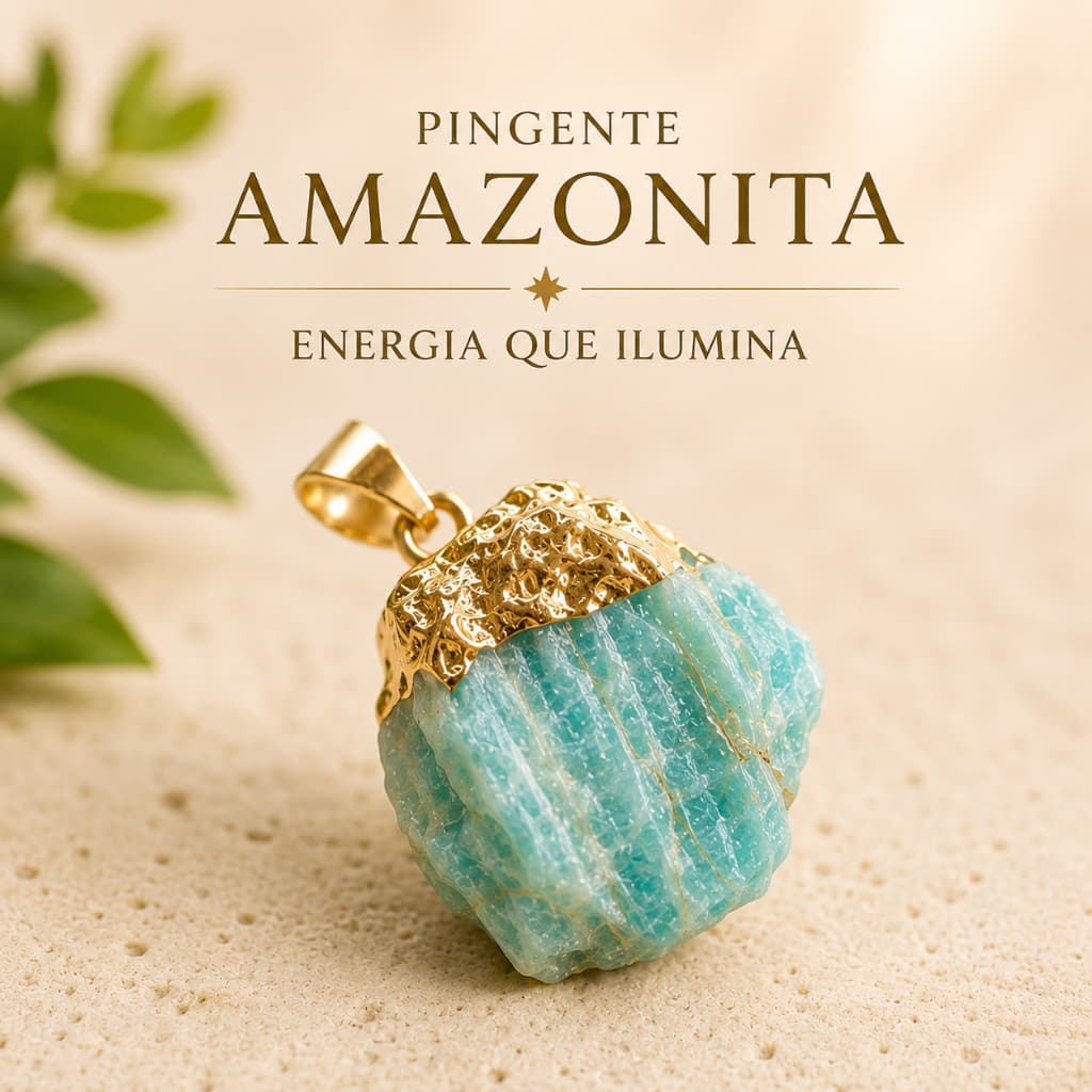 Pingente Amazonita Bruta Natural Pedra Cristal Proteção Paz Energia Premium Luxo Elegante