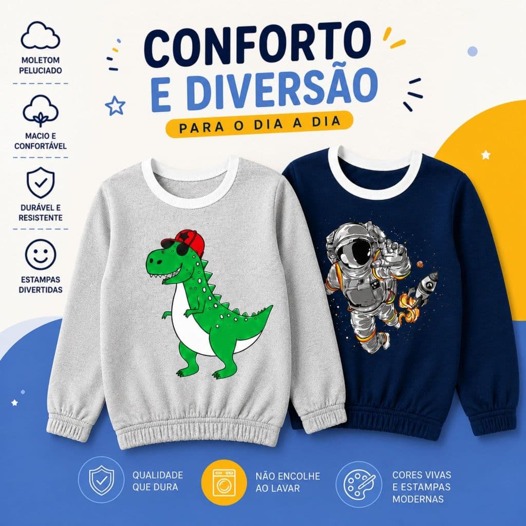Kit 2 Casacos Moletom Infatil Peluciado Masculino/Menino Elastico Na Manga e Na Barra Quentinho Inverno