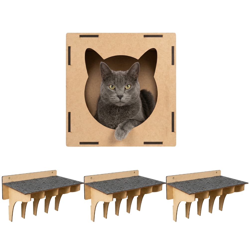 Kit Prateleiras Para Gatos Playground Felino Carpete Arranhador Ambiente Gatificação Arranhador Toca