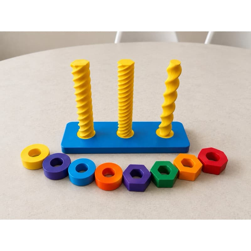 Brinquedo Educativo Montessori de Encaixe com Formas e Roscas