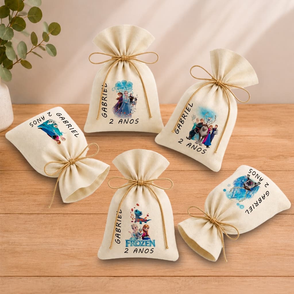 Kit 20 Saquinhos Lembrancinha Personalizada Festa Infantil Aniversário Frozen M2 11x17