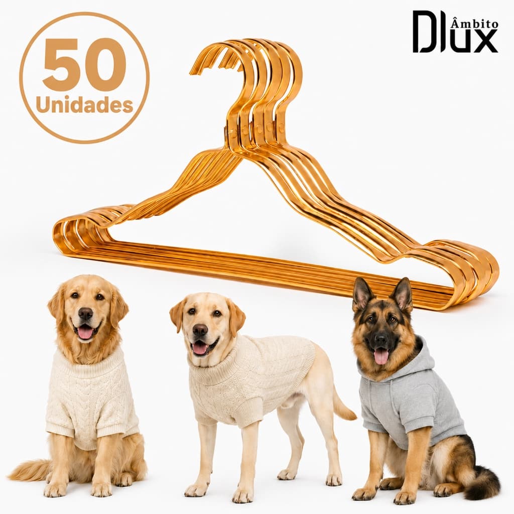 Ambito Dlux Kit 50 Cabide Pet Para Roupinhas de Cachorro e Gato Aço Carbono Resistente Organizador Closet
