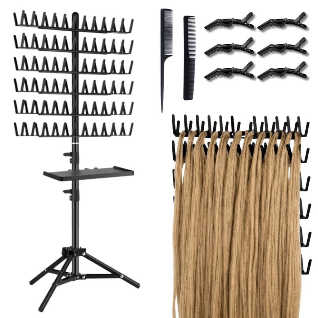 Tripé Organizador de Mechas Profissional Ajustável Até 100 Mechas Com 6 Presilhas e 2 Pentes