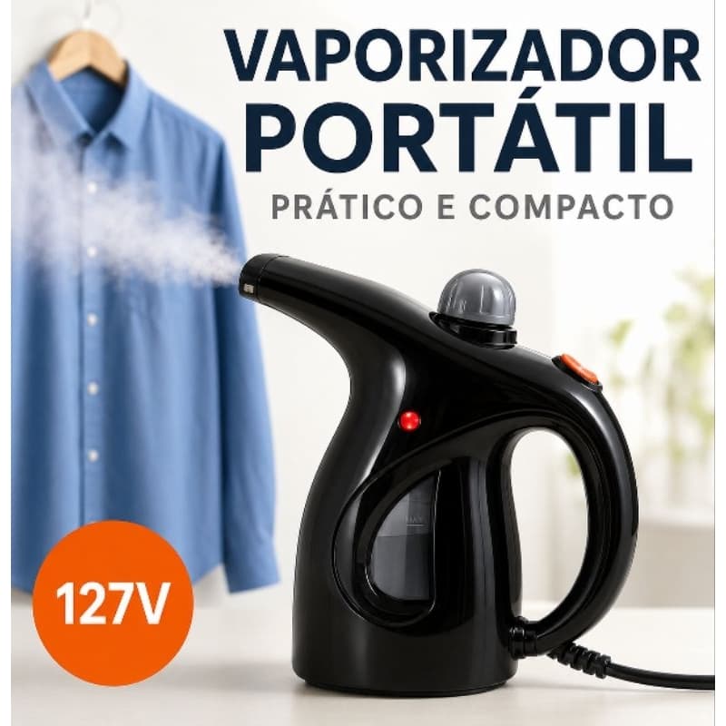 Passadeira A Vapor Portátil Preta 127V Compacto Alta Eficiência Roupas Sem Amassados Passa Fácil
