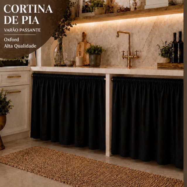 Cortina para Pia de Cozinha Para 1,70x0,80 em Oxford Liso