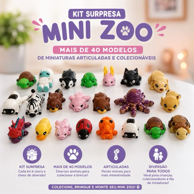 Kit Sortido - Mini Animais Flexíveis Articulados - Kit 6/12/16/24 unidades Bixinhos Fidget