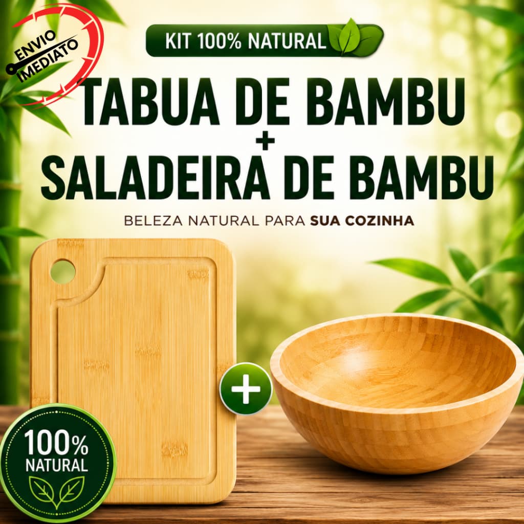 Tabua de Bambu + Saladeira Bowl Bambu Sustentavel Natutal Cumbuca Taboa Madeira