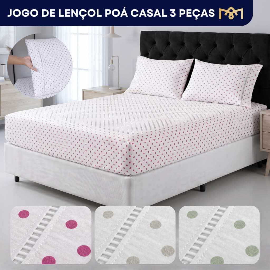 Jogo Lençol Poá Solteiro, Casal E Queen Conforto Durabilidade Toque Suave 400 Fios Elástico Premium