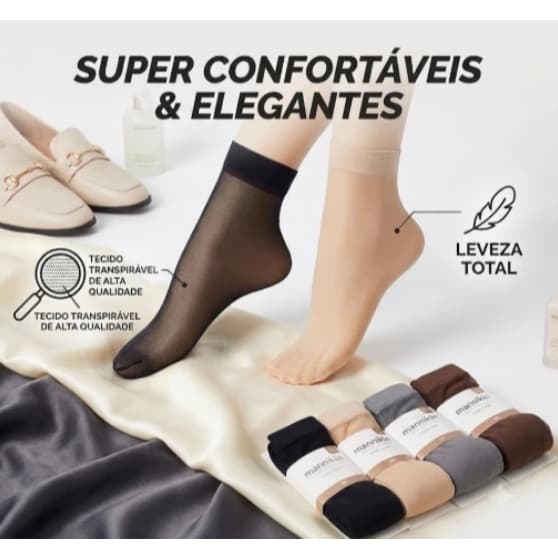 Kit 10 Pares de Meia 3/4 Invisível Cano Médio Fio 20 Poliamida