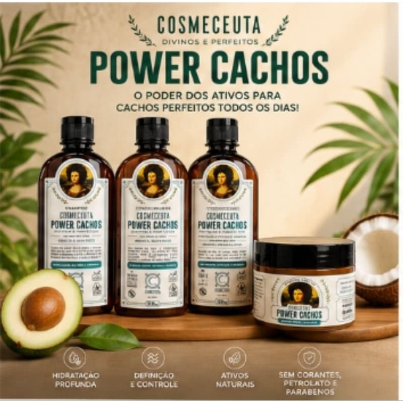Kit Cosmeceuta Power Cachos Shampoo Condicionador Ativador Máscara Hidratação Completa Cachos Definidos 4 Produtos