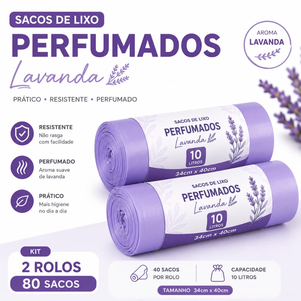 Saco de Lixo Cheiroso Lavanda 10L Saco de lixo Perfumado Neutraliza Odor Pia Banheiro Perfume Suave