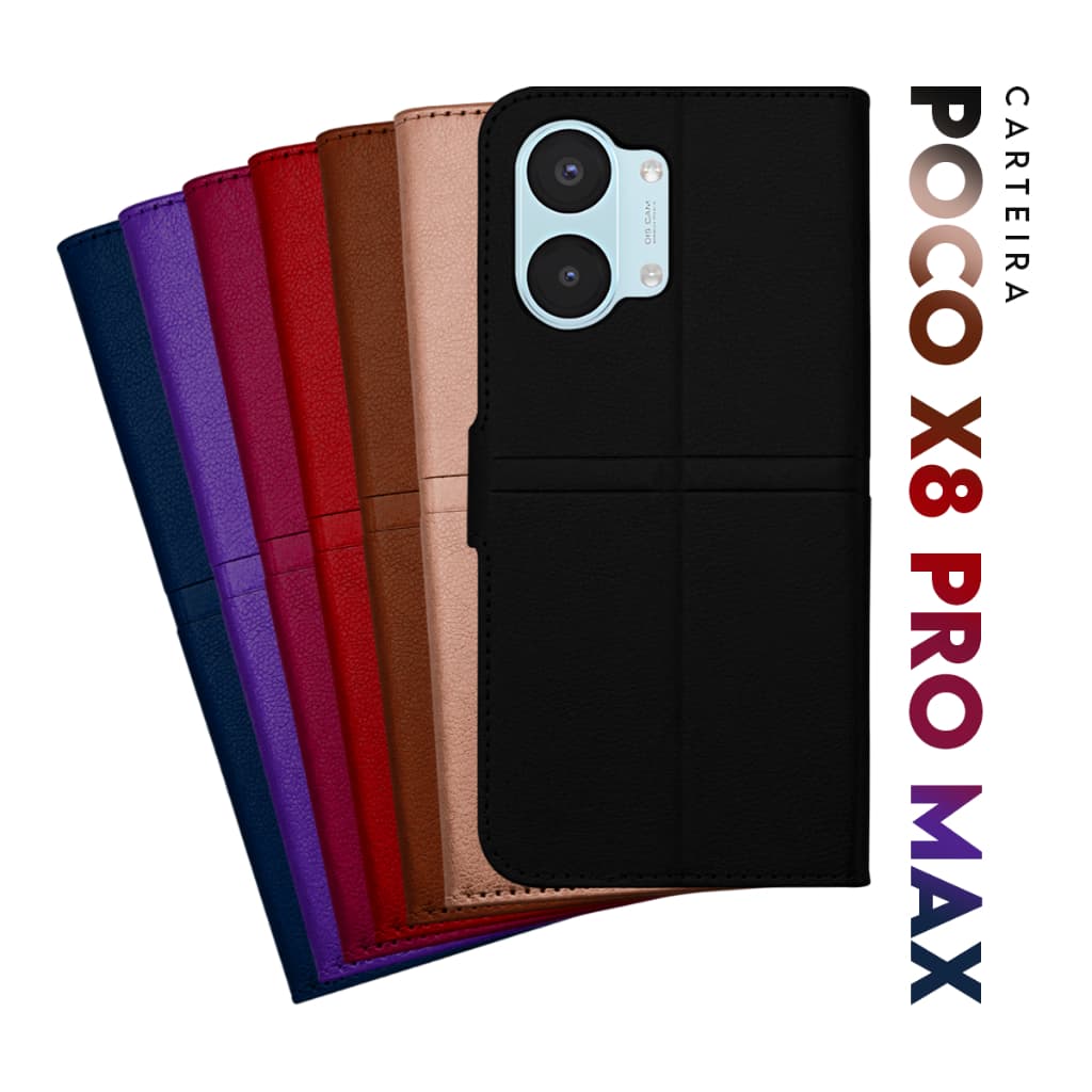 Capa Case Carteira Flip Cover Couro Sintético Preto Xiaomi Poco X8 Pro Max tela 6.83 Pol - Cell in Power25