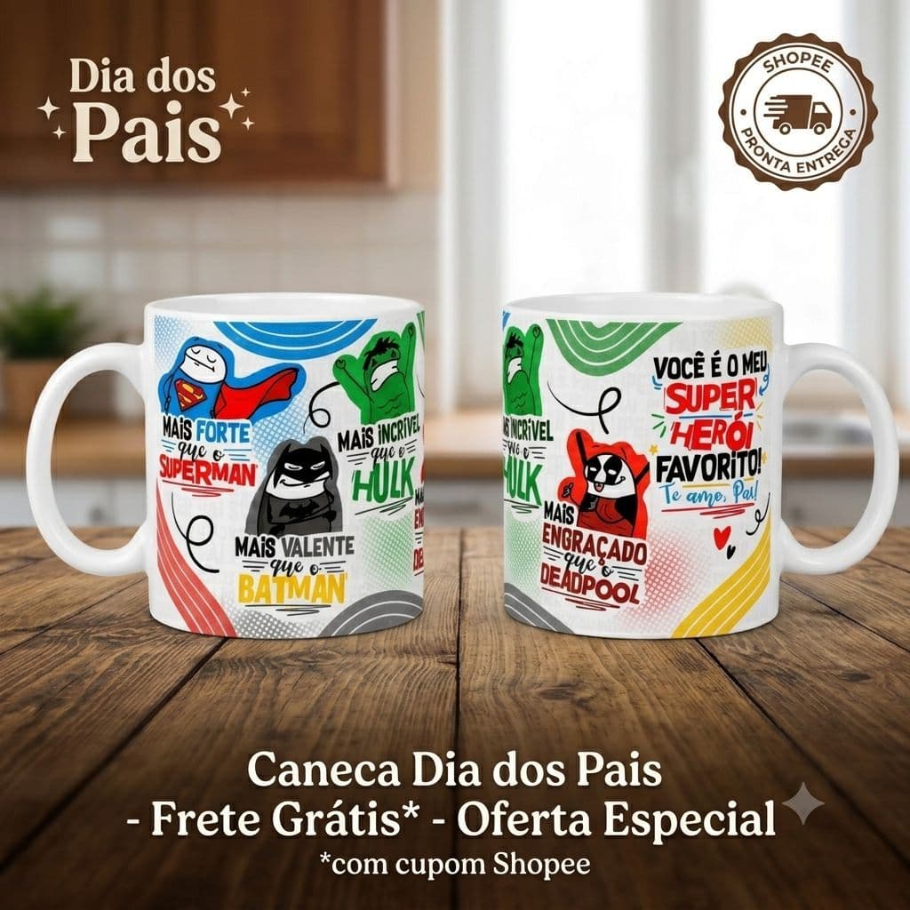 Caneca Pai Super Herói 325ml - Presente Dia dos Pais