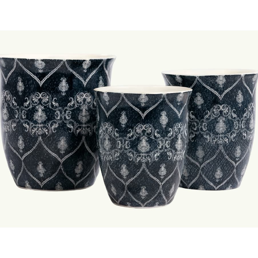 Trio de Vasos de Porcelana Estampado Decorativo – 3 Peças Para Plantas e Flores