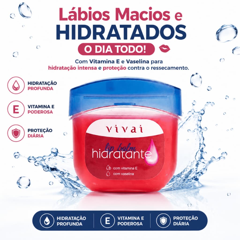 Hidratante Labial Vivai com Vitamina E e Vaselina | Hidratação Profunda