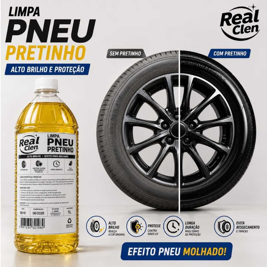 Pretinho para Pneu Automotivo 1L Super Consentrado Brilho Intenso Limpa Pneu