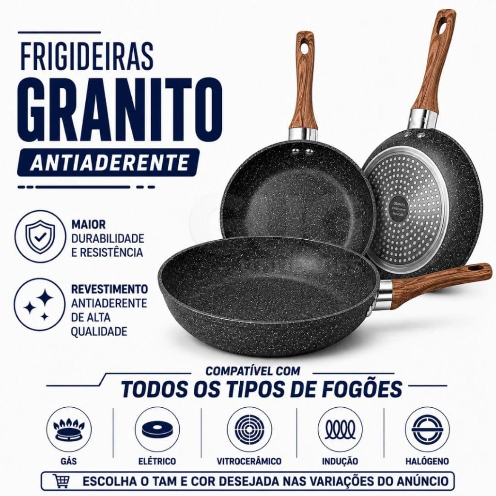 Frigideira Antiaderente Cerâmica Fundo Triplo Premium Não Usa Óleo Não Gruda Frigideira Granito - SEM ÓLEO