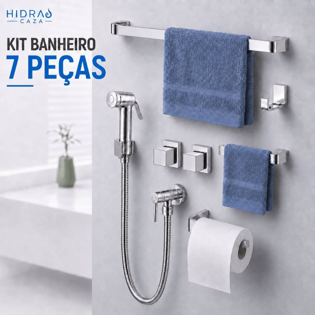 Kit Banheiro Cromado 7 Peças Luxo - Ducha Higiênica + Acabamento Registro Deca Lavabo