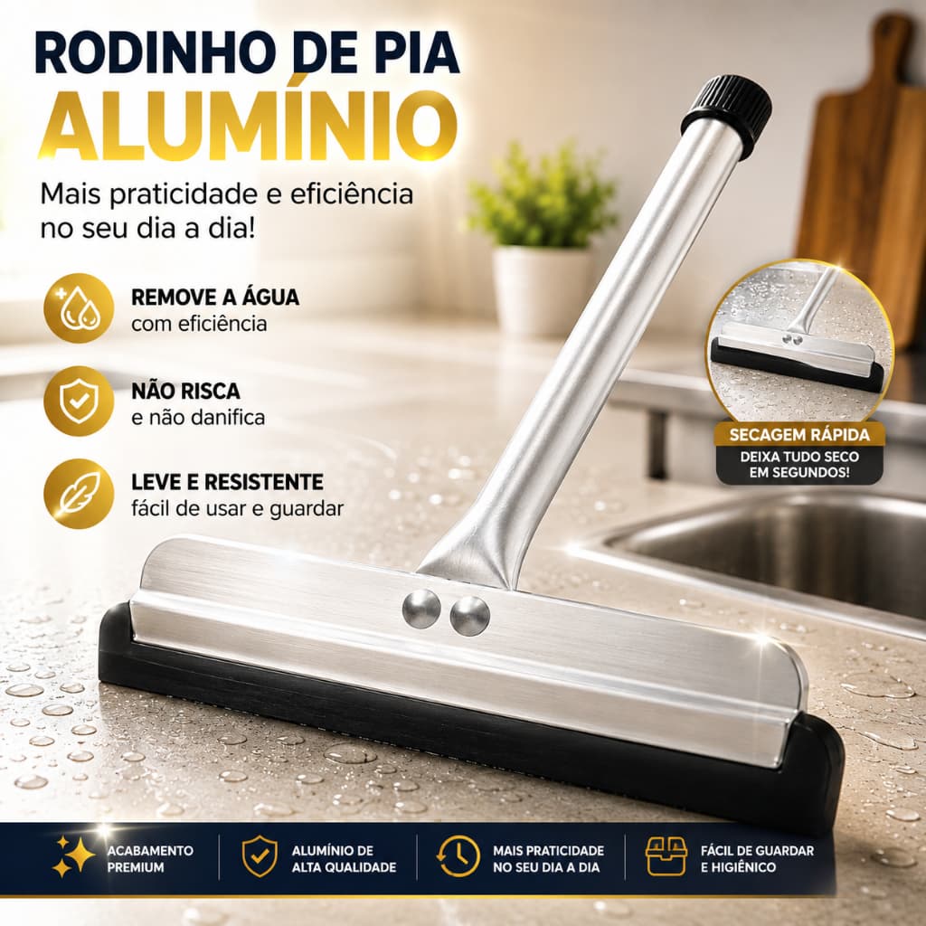 Rodinho de Pia Cozinha Multiuso Resistente Utensilios Limpador Silicone Preto de Aluminio Rodo
