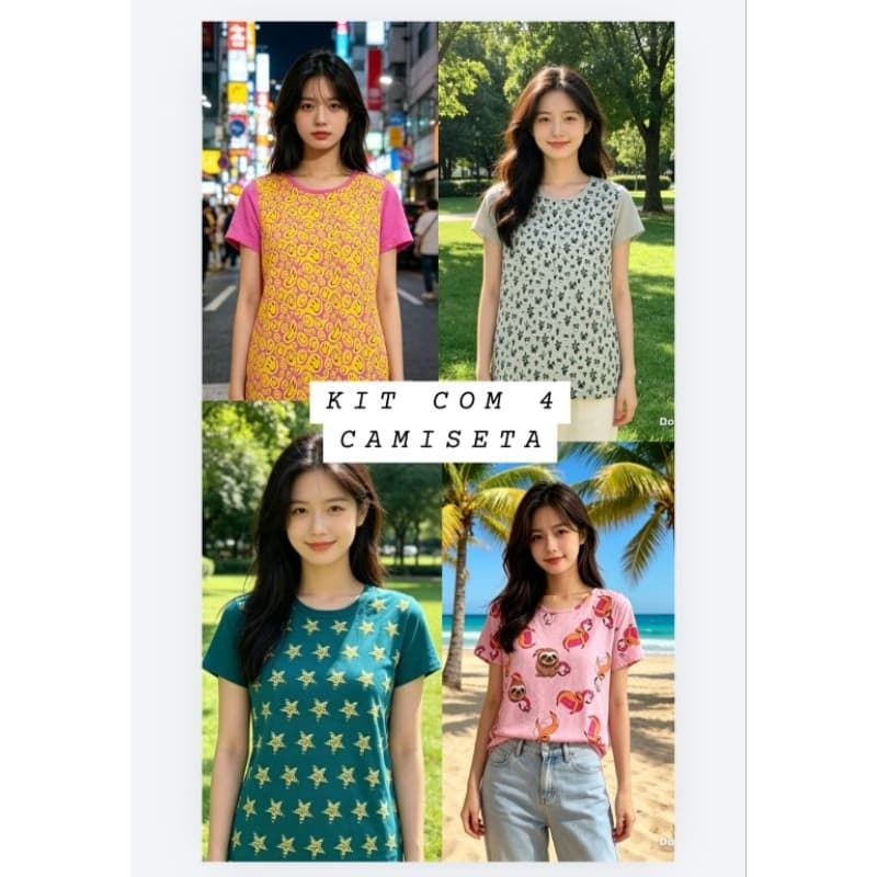 KIT 4 camiseta T-Shirt estampada FEMININA BARATA