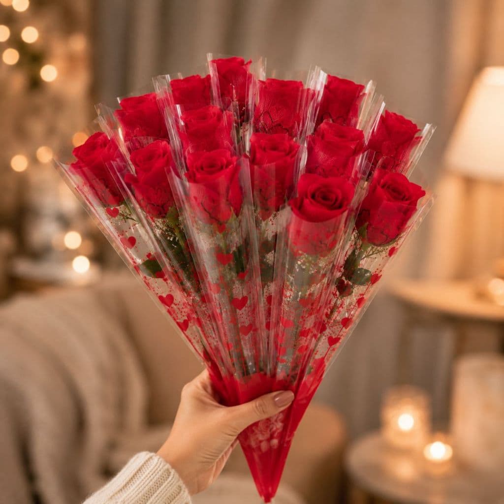 Kit 20 Rosas artificiais com embalagem individual botões de rosa seda falsa presente buque