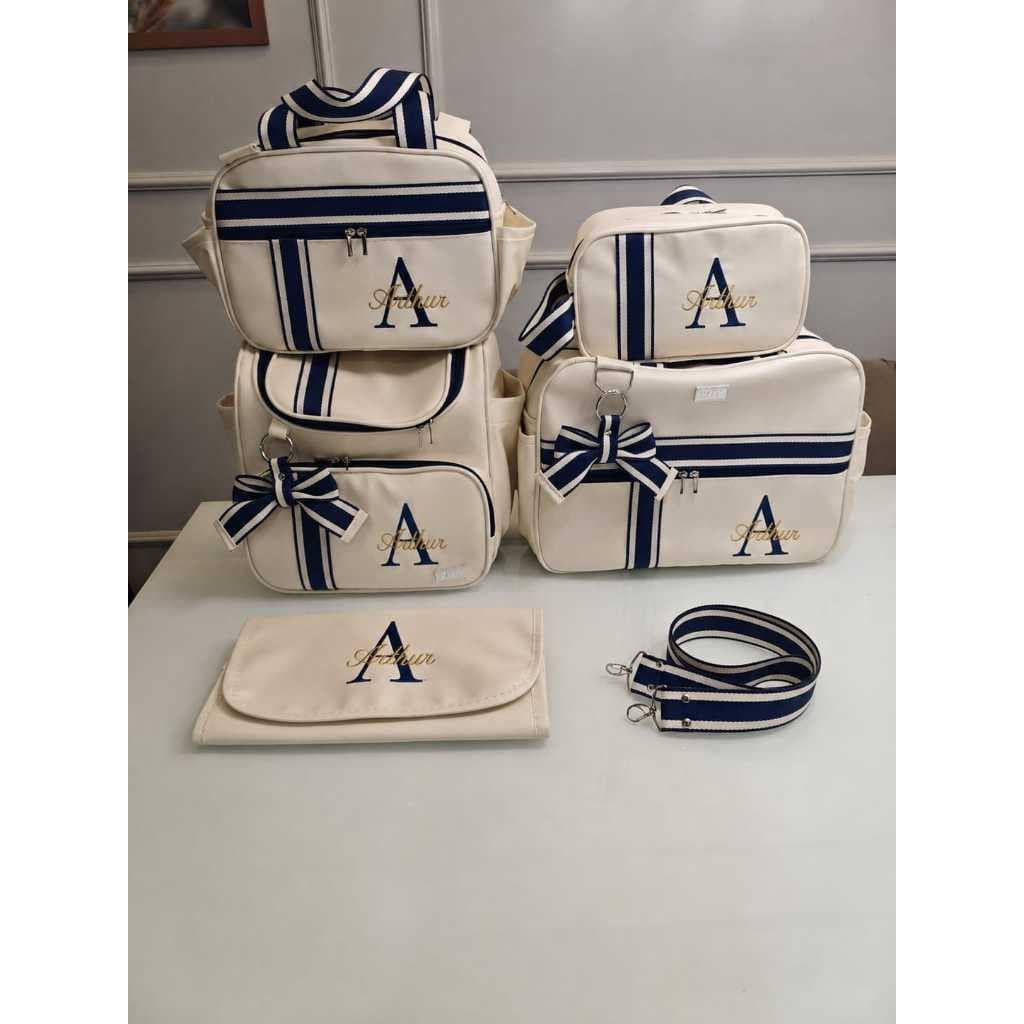 BOLSA MATERNIDADE KIT LUXO PERSONALIZADO COM O NOME DO BEBÊ, KIT LUXO COM 5 PEÇAS, BOLSAS TÉRMICA E IMPERMÉAVEIS.