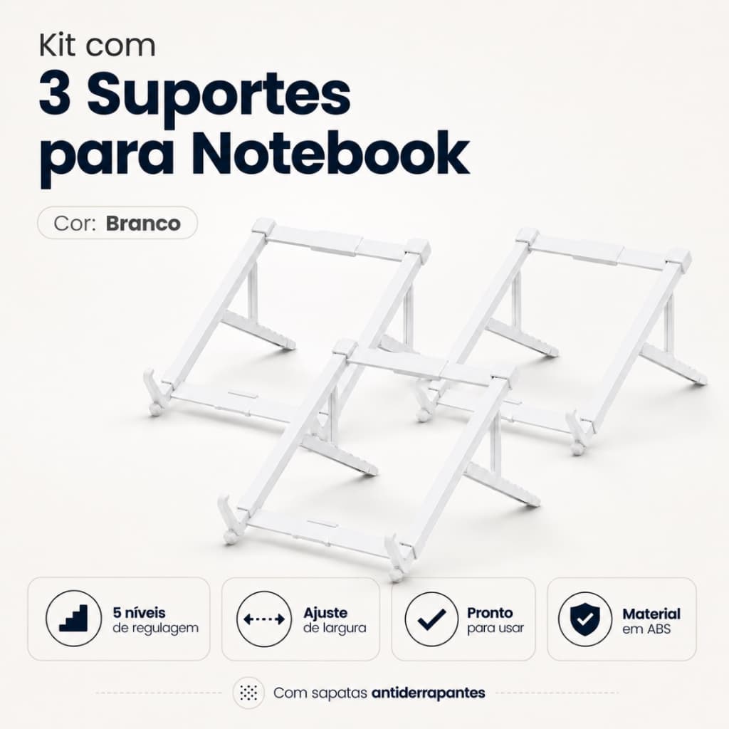 Kit 3 Suportes Apoio para Notebook Reliza Branco com 5 Níveis