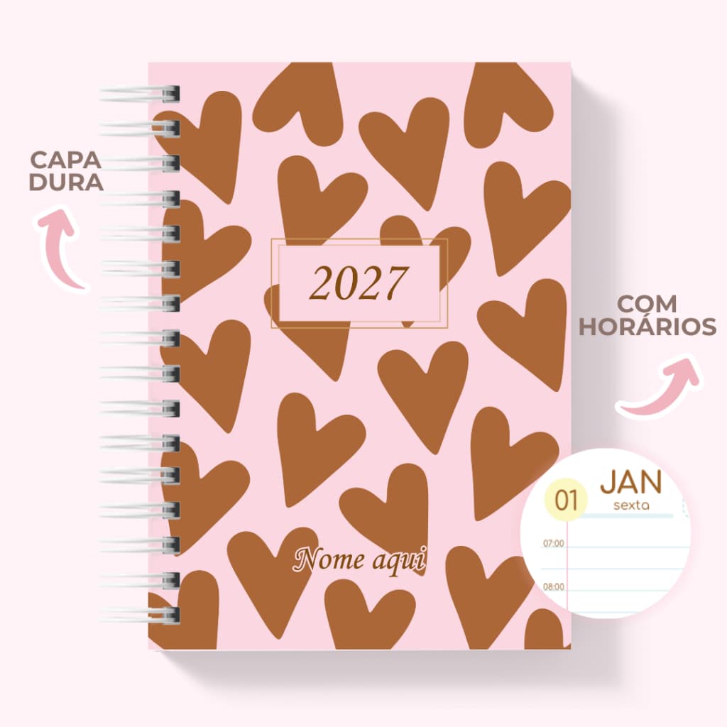 Agenda Feminina Personalizada com Nome Data e Horários Capa Dura 420 Páginas