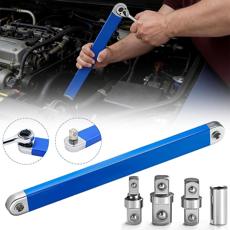 Kit Chave Extensão Desvio 39cm Multiuso Com 4 Adaptadores Compatível Com Catraca De Soquete