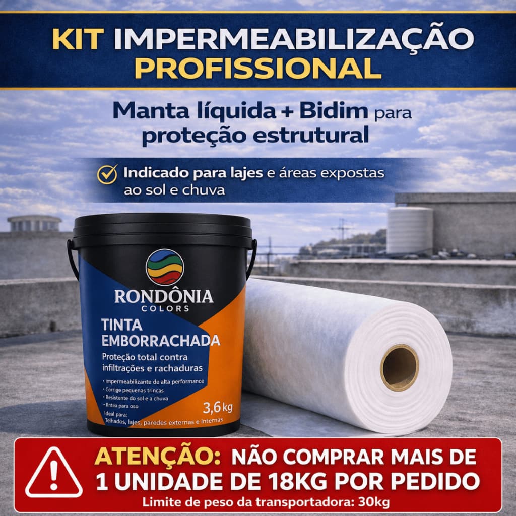 Kit Manta Bidim VP50 100m² + Tinta Emborrachada 18kg Impermeabilização Telhado Laje Goteira Fachada