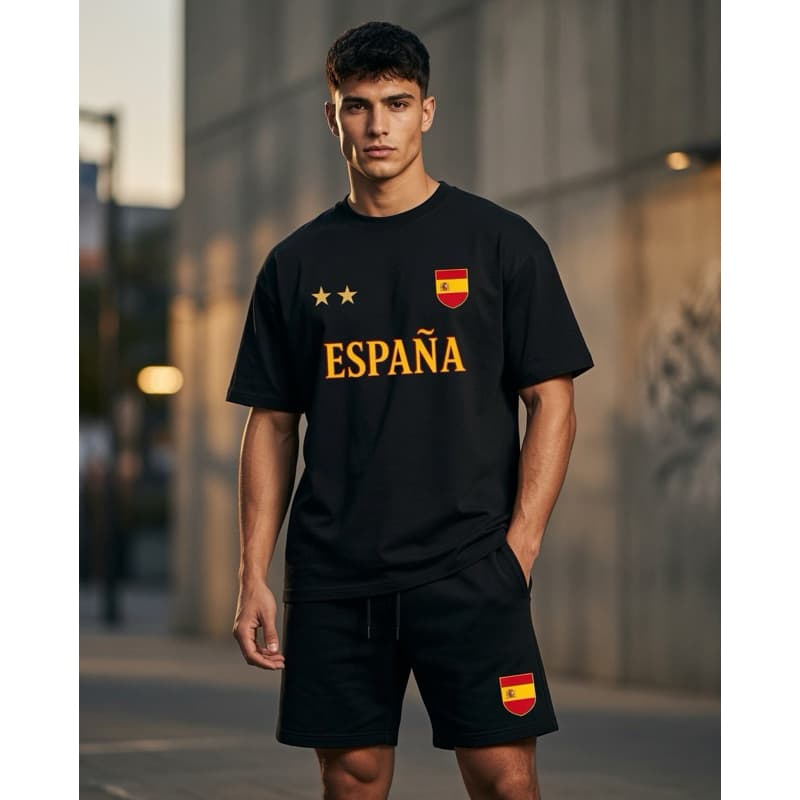 Kit Conjunto Masculino Estampa espanha Street Com Bermuda + Camiseta Street Casual e Confortável